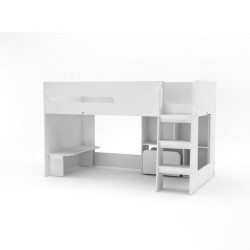 Kudl, Mid Sleeper with Desk, Bookcase, Toybox, White