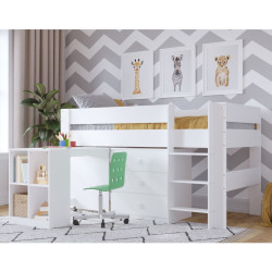 Kudl, Childrens Mid Sleeper with Desk, Cupboard - Grey or White