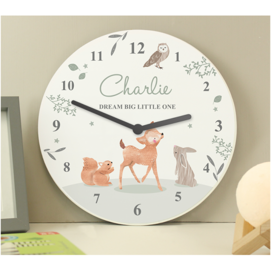 Personalised Woodland Animals Wooden Nursery Clock