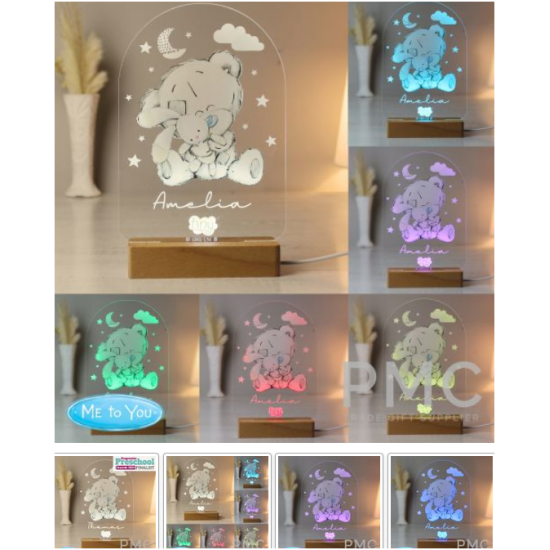 Personalised Tiny Tatty Teddy Wooden Based LED Light