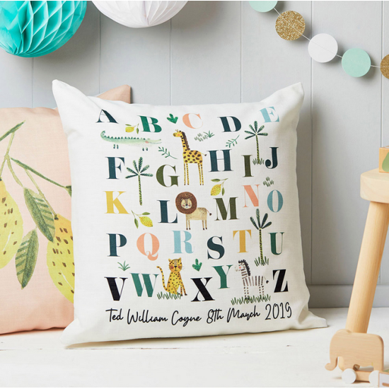 Personalised Safari Animals Alphabet Cushion Cover